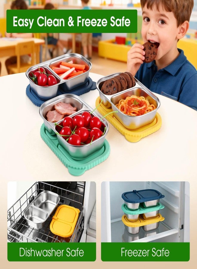 snuggery 3 pack Stainless Steel Snack Container with Lid - 2 Compartment Reusable Leakproof Snack Box for Kids and Adults, Dishwasher & Freezer Safe, Ideal for Travel, School, Meal Prep - Image 4